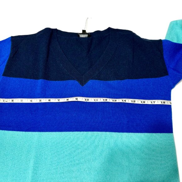 NEW | Talbots 100% Cashmere V-Neck Pullover Sweater Blue Tonal Stripes M Petite - Picture 4 of 11